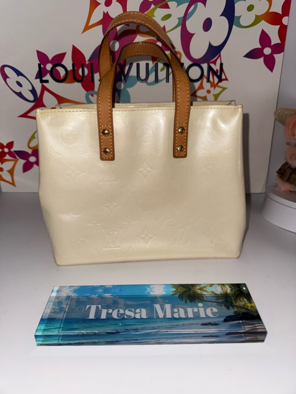 Louis Vuitton Vernis Patent Reade PM in Beige with Vachetta Trim